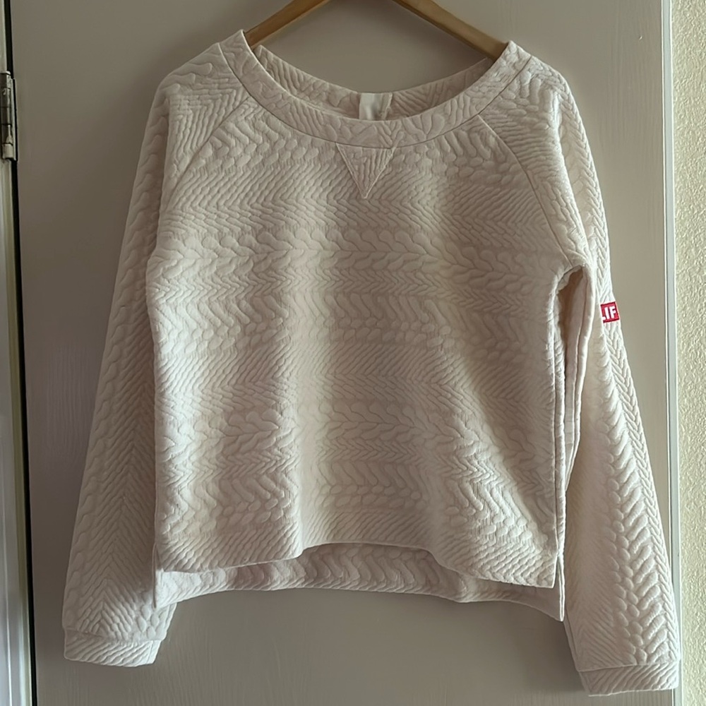 Prana Cream Quilted-Texture Crew Neck Pullover